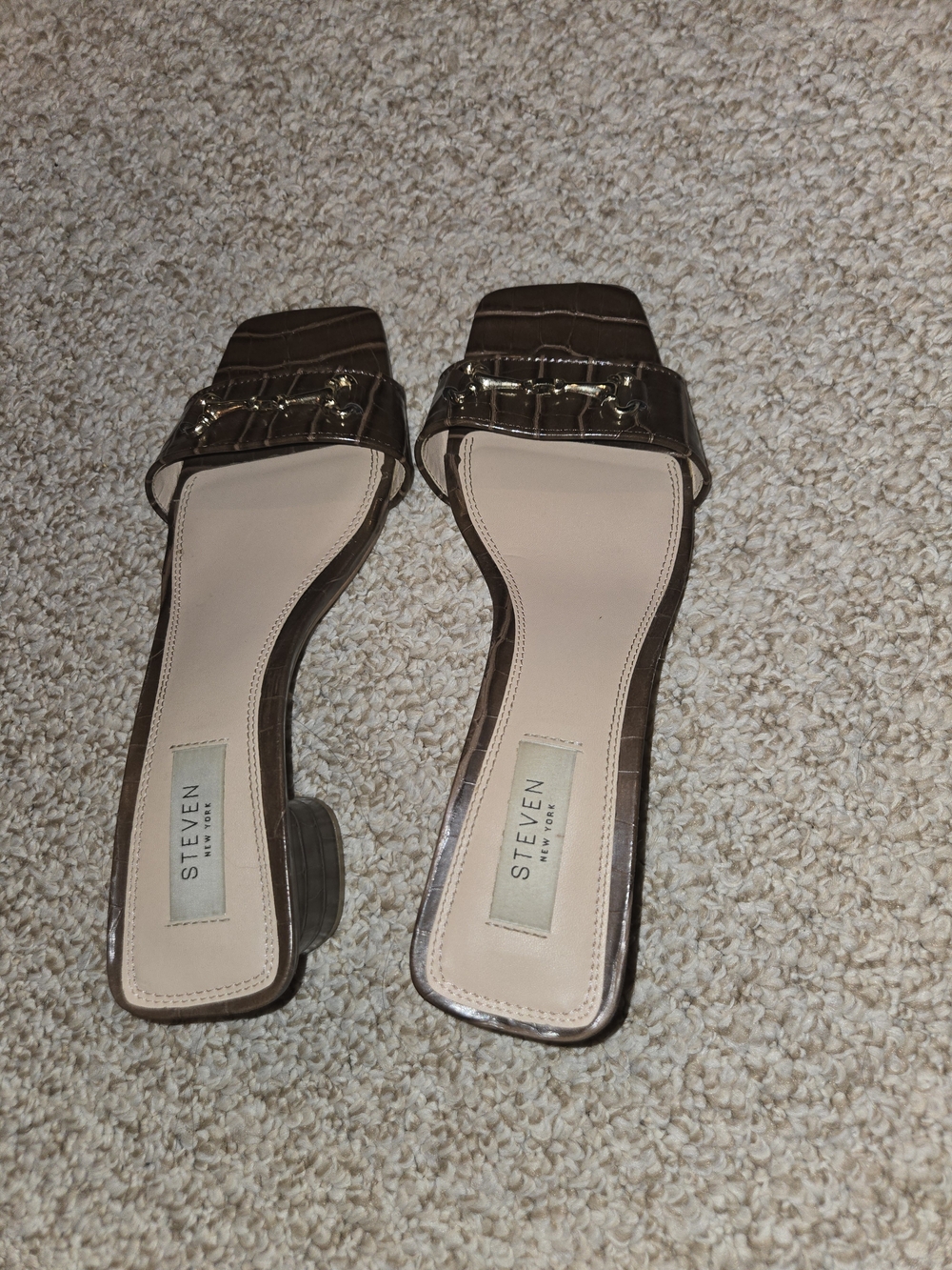 Steve new york by Steve Madden Brown Croc-Embossed Slide Sandals